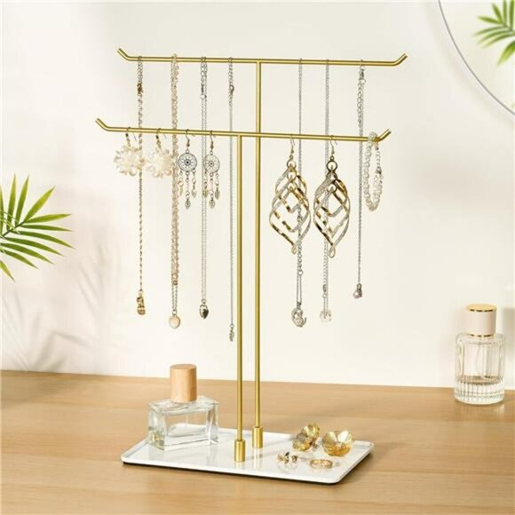 Necklace Stand Jewelry Organizer Gold Metal Necklace Holder Display for Home Dec - Picture 1 of 8